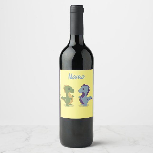 Étiquette Pour Bouteilles De Vin Cute Dinosaur Paire Thunder_Cove (Devant)