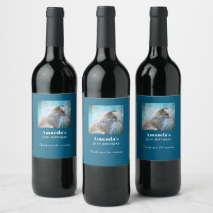 Étiquette Pour Bouteilles De Vin Cute Furry Fox sur Blue Grunge Arrière - plan Anni