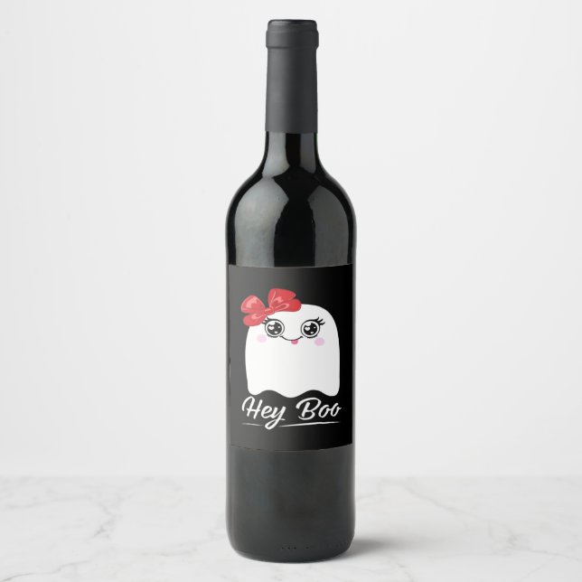Étiquette Pour Bouteilles De Vin Cute Hey Boo Halloween (Devant)