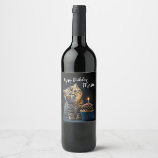 Étiquette Pour Bouteilles De Vin Cute Kitten Anniversaire Voeux