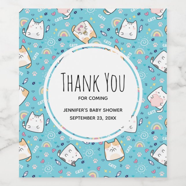 Étiquette Pour Bouteilles De Vin Cute Kitty Chat Motif Whimsical (Étiquettes simples)