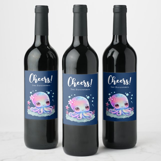 Étiquette Pour Bouteilles De Vin Cute Octopus Sea Creator (Bouteilles)