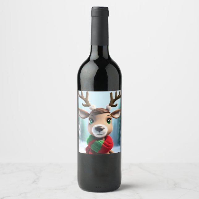 Étiquette Pour Bouteilles De Vin Cute Reindeer (Devant)