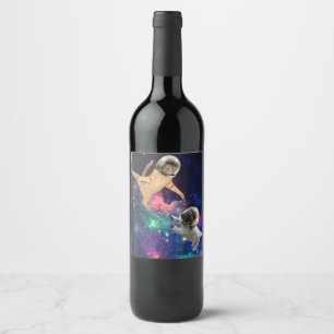 Étiquette Pour Bouteilles De Vin Cute Space Chat vs Space Chien Galaxy Epic Feu In