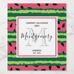 Étiquette Pour Bouteilles De Vin Cute Watermelon Motif Pink & Green Winery