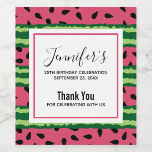 Étiquette Pour Bouteilles De Vin Cute Watermelon Motif rose et vert Anniversaire