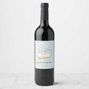 Étiquette Pour Bouteilles De Vin Cygnes de coeur doré, amour doux