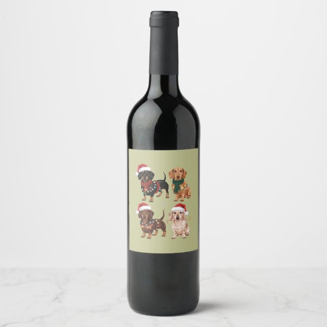Étiquette Pour Bouteilles De Vin Dachshund Christmas Chien Maman Lover Noël Cadeau (Devant)