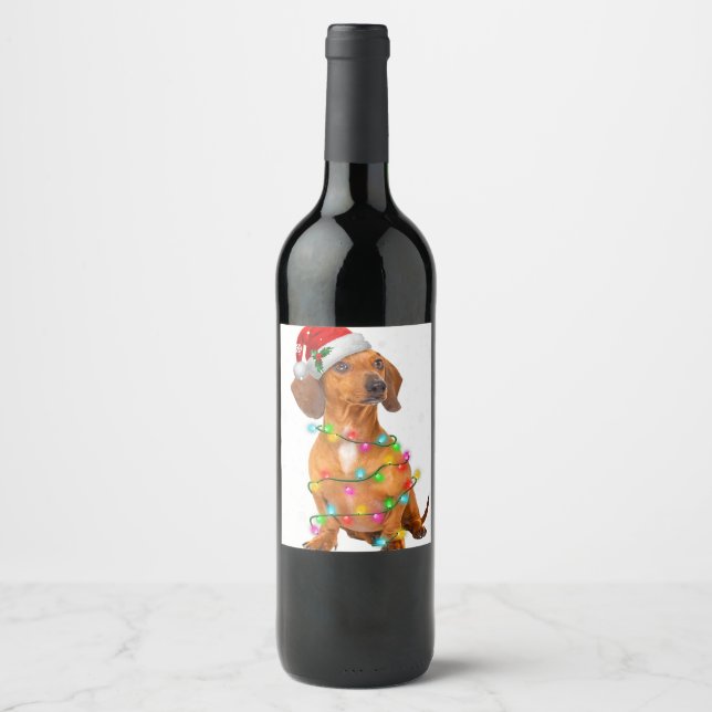Étiquette Pour Bouteilles De Vin Dachshund Dogs Tree Christmas Sweater Xmas Toxits  (Devant)