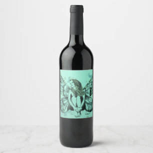 Étiquette Pour Bouteilles De Vin dame de papillon, papillon de dame, art de fée