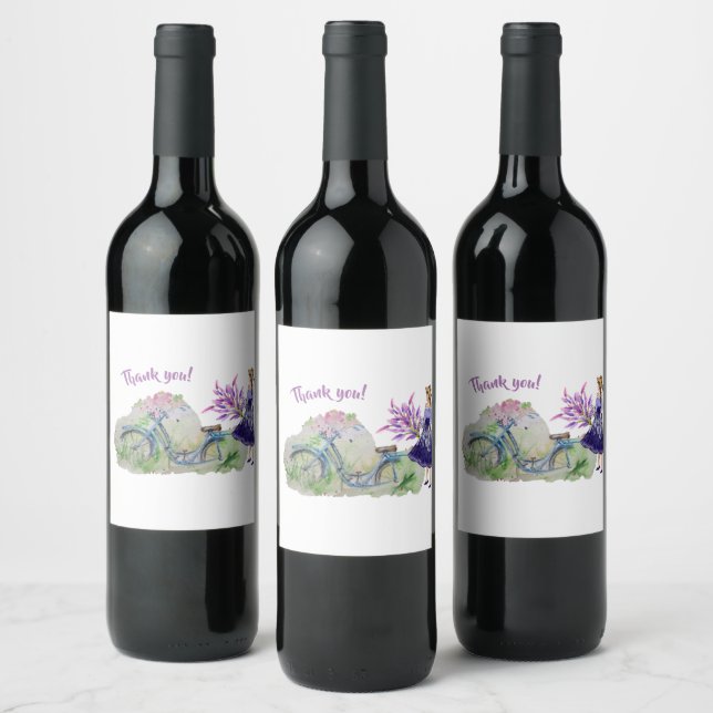 Étiquette Pour Bouteilles De Vin Dames vélo dans le champ de printemps (Bouteilles)