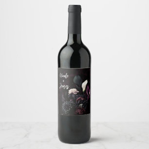 Étiquette Pour Bouteilles De Vin Dark Moody Romantic Floral Mariage blanc