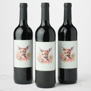 Étiquette Pour Bouteilles De Vin De Beaux Cerfs Entourés De Roses