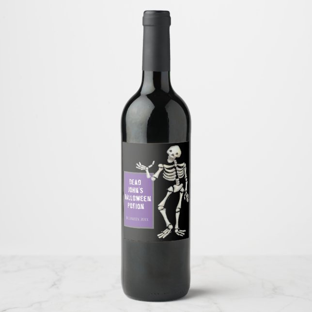Étiquette Pour Bouteilles De Vin Dead John Halloween Potion, Skeleton Party (Devant)