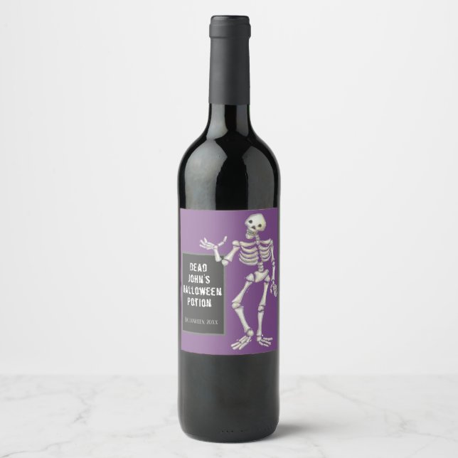Étiquette Pour Bouteilles De Vin Dead John Halloween Potion, Skeleton Party (Devant)