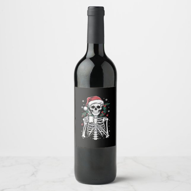 Étiquette Pour Bouteilles De Vin Décès dans le squelette de Noël Café Lover cadeau (Devant)