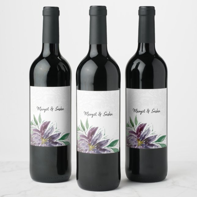 Étiquette Pour Bouteilles De Vin Dentelle d'aquarelle de lotus Abstrait pourpre per (Bouteilles)