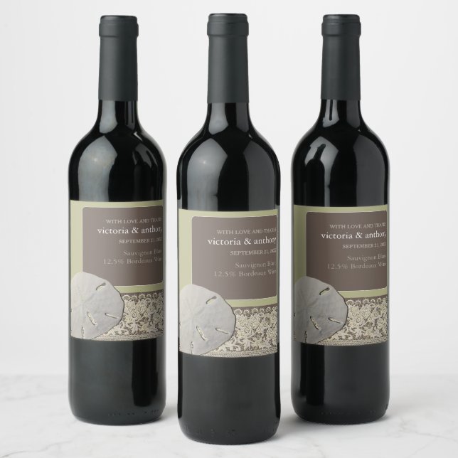 Étiquette Pour Bouteilles De Vin Dentelle de sable, Mariage de plage Vintage (Bouteilles)
