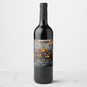 Étiquette Pour Bouteilles De Vin Déplaisant Halloween Jack-o'-Lanterns avec toiles