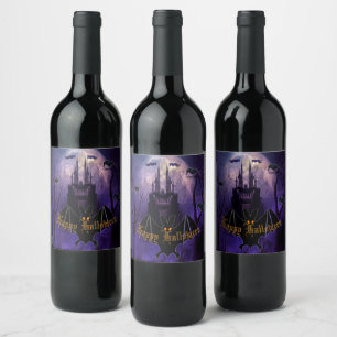 Étiquette Pour Bouteilles De Vin Déplaisant violet Haunted Castle Halloween