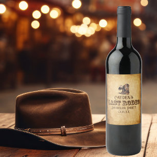 Étiquette Pour Bouteilles De Vin Dernier Rodéo Cow-boy Grunge Brun Enterrement de V