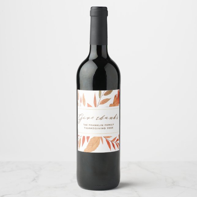 Étiquette Pour Bouteilles De Vin Des Feuilles Rustiques D'Automne Remercient Thanks (Devant)