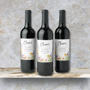 Étiquette Pour Bouteilles De Vin Des Fleurs sauvages colorés applaudissent un maria