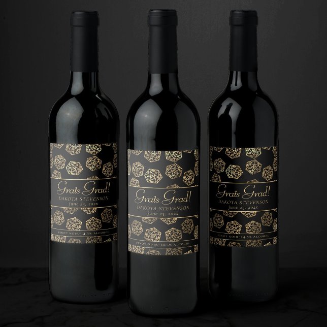 Étiquette Pour Bouteilles De Vin Dés RPG | Imaginaire Or Tabletop PnP Gamer Personn (Créateur téléchargé)