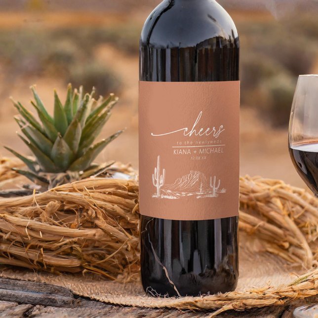 Étiquette Pour Bouteilles De Vin Desert Vibes Paysage Mariage Terra Cotta ID1019 (Créateur téléchargé)
