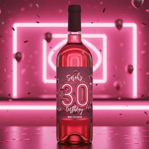 Étiquette Pour Bouteilles De Vin Design Chic Glam Metallic Neon rose 30e anniversai