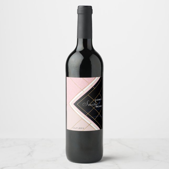 Étiquette Pour Bouteilles De Vin Design géométrique moderne Grilles d'or rose (Devant)
