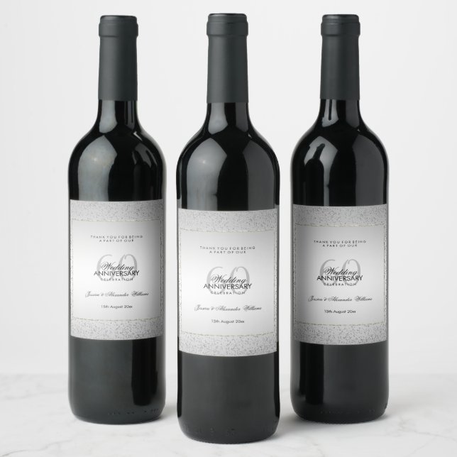 Étiquette Pour Bouteilles De Vin Design Silver Confetti 60e Mariage Diamond (Bouteilles)