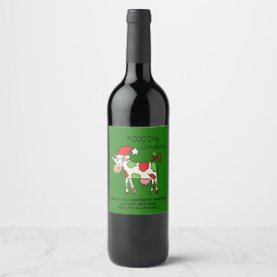 Étiquette Pour Bouteilles De Vin Dessin amusant de vache Noël Vacances Cadeau de v