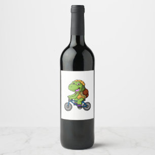 Étiquette Pour Bouteilles De Vin dessin animé sur la tortue mignonne à vélo