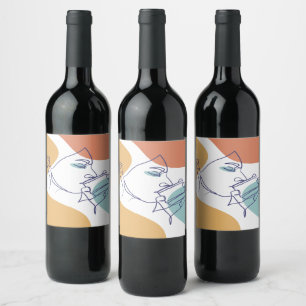 Étiquette Pour Bouteilles De Vin dessin d'art affiche d'une femme buvant du café