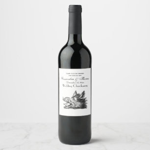 Étiquette Pour Bouteilles De Vin Dessin tête de sanglier vintage en noir et blanc