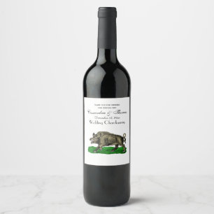 Étiquette Pour Bouteilles De Vin Dessin vintage de sanglier en noir et blanc #3C