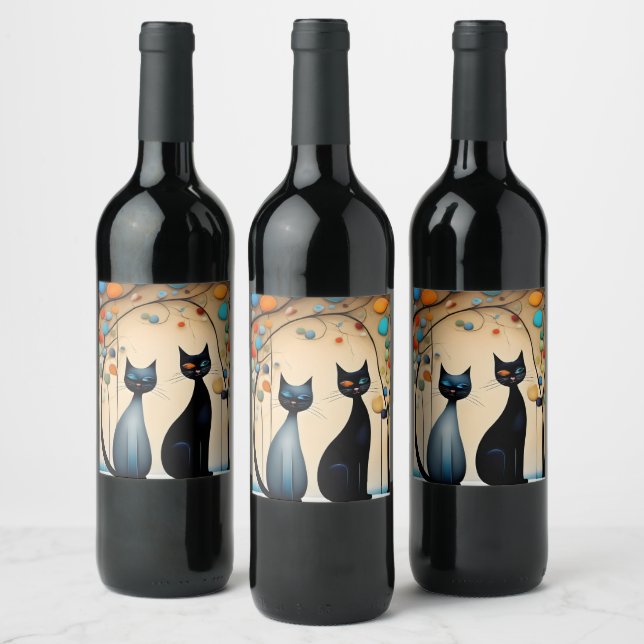 Étiquette Pour Bouteilles De Vin Deux chats de charme (Bouteilles)