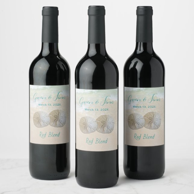 Étiquette Pour Bouteilles De Vin Deux Dollars De Sable Mariage Personnalisé (Bouteilles)