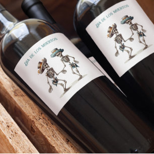Étiquette Pour Bouteilles De Vin Dia de los Muertos dansant squelettes personnalisa