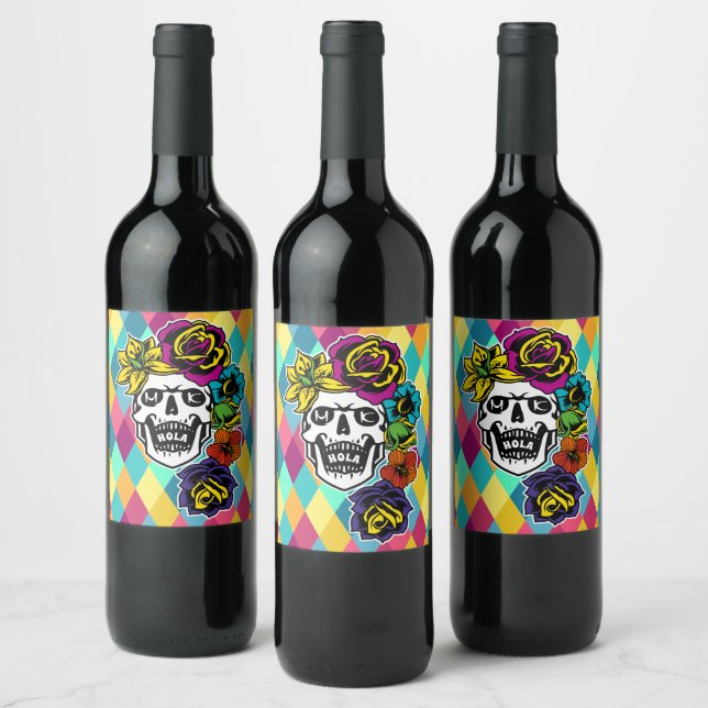Étiquette Pour Bouteilles De Vin Dia de Muertos Jour du crâne de sucre mort Personn (Bouteilles)