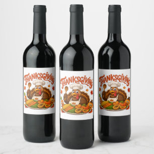 Étiquette Pour Bouteilles De Vin Dinde drôle de chef de Thanksgiving
