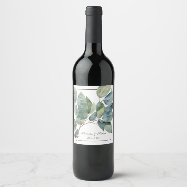 Étiquette Pour Bouteilles De Vin Dineaux verts doux botanique élégante calligraphie (Devant)