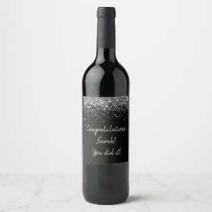 Étiquette Pour Bouteilles De Vin Diplômé de la soirée noire et argent sur mesure