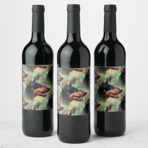 Étiquette Pour Bouteilles De Vin Doberman Pinscher dans les bois