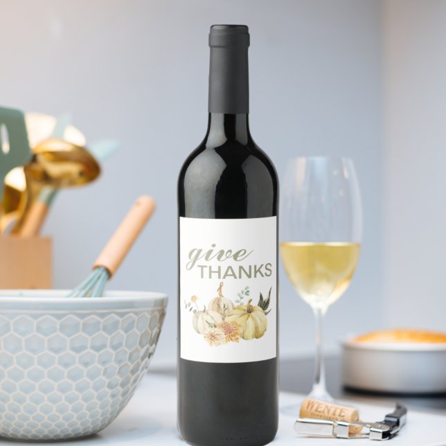 Étiquette Pour Bouteilles De Vin Donner Merci Citrouille Aquarelle (Créateur téléchargé)