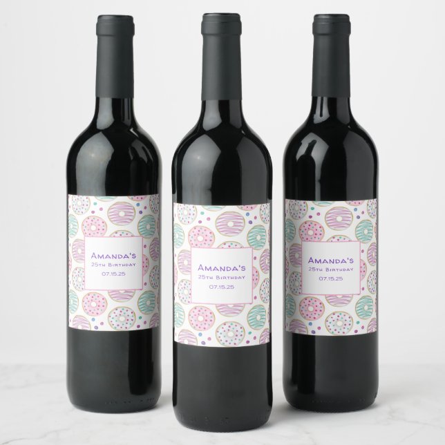Étiquette Pour Bouteilles De Vin Donut Motif mignon coloré Anniversaire (Bouteilles)