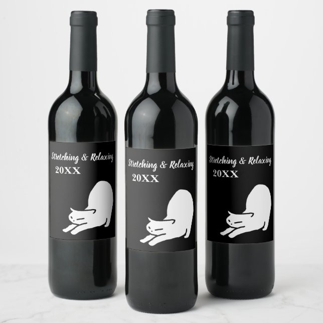 Étiquette Pour Bouteilles De Vin Doodle de chat étirant (Bouteilles)