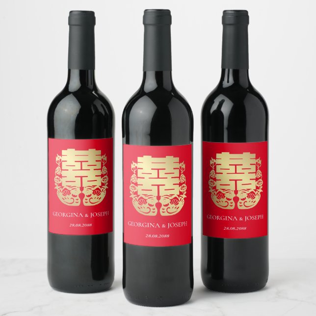 Étiquette Pour Bouteilles De Vin Double Bonheur & Mandarin Canards Mariage chinois (Bouteilles)