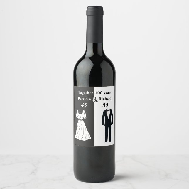Étiquette Pour Bouteilles De Vin Double célébration Anniversaire conjoint 100 ans (Devant)